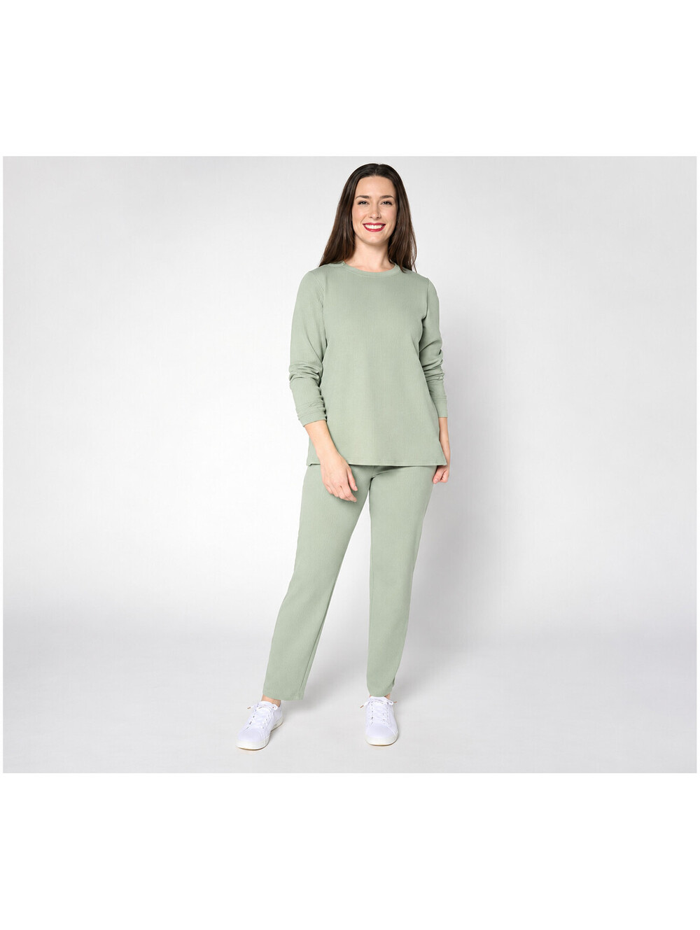 Denim & Co. Tall EasyWear French Terry Top & Pant Set Alpine Frost, Tall Medium